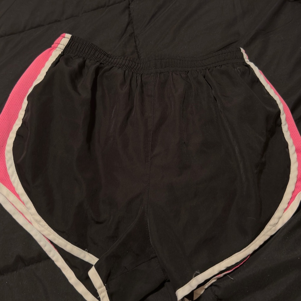 Black Athletic Shorts with Pink and White Trim